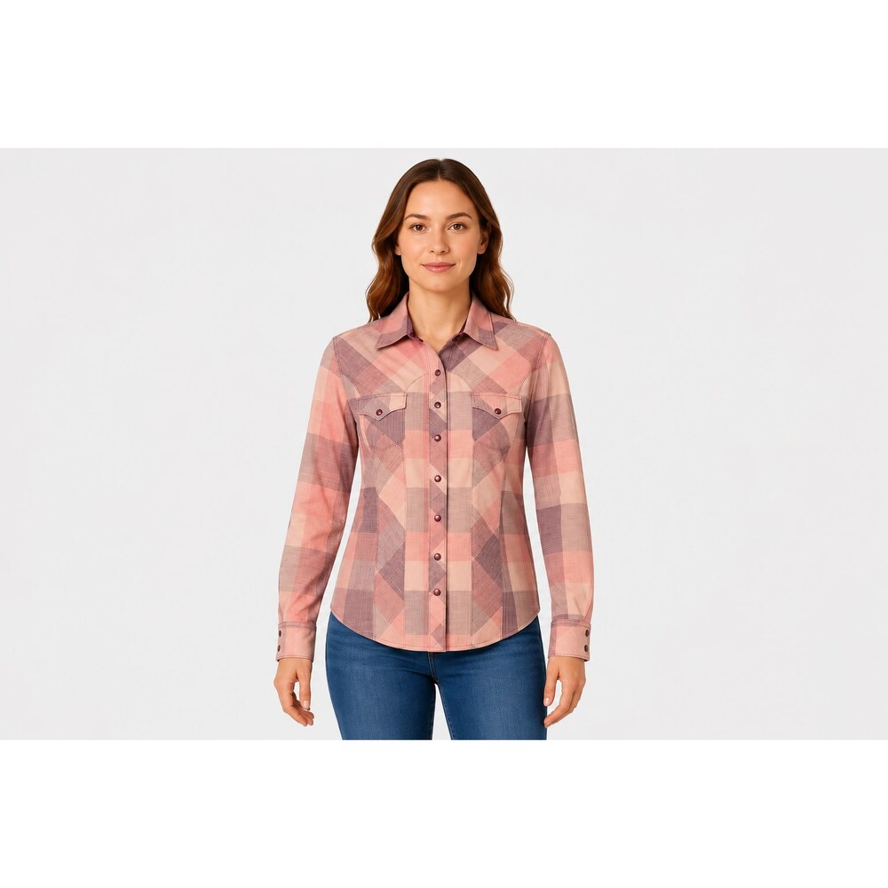 Cruel Girl Womens Sz Medium Plaid Western Snap Shirt Pink Purple Long Sleeve